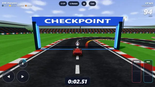 A08 Hairpins: the racing line turns yellow and red on the road ahead of the car before a hairpin